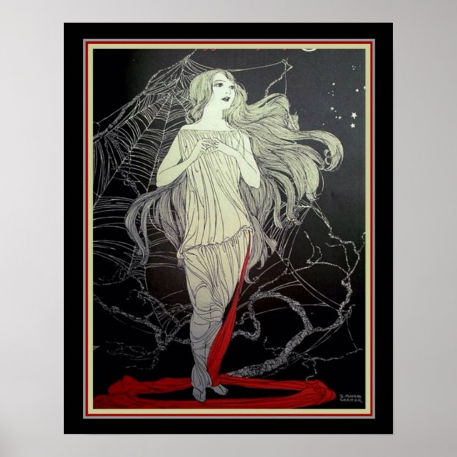 Póster Art Deco "Chica y la red araña" 16 x 20 (Frente)