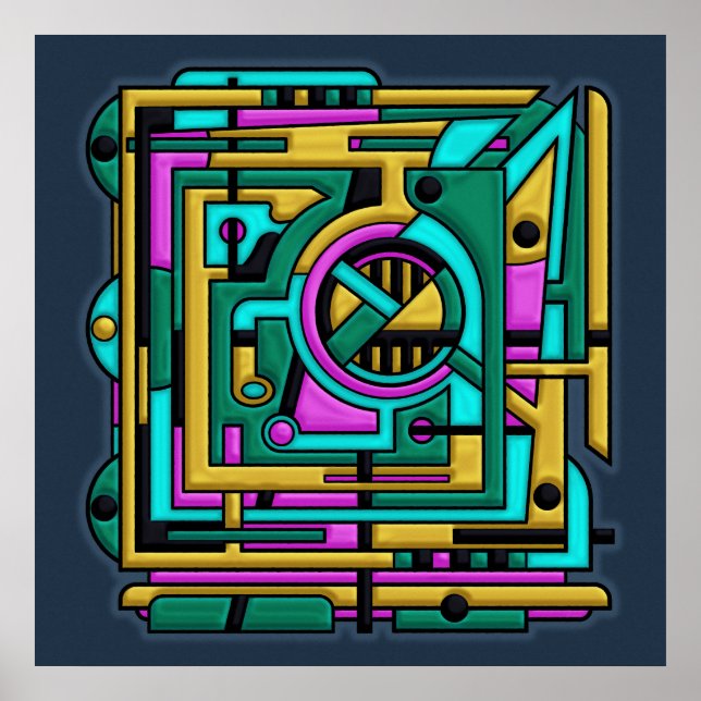 Póster Art Deco Ciberpunk Fusión Geométrica (Frente)