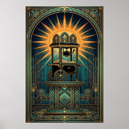 Póster Art Deco Cinema Popcorn Machine Gold & Teal
