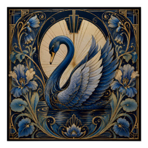 PÓSTER ART DÉCO CISNE AZUL   ACCESORIO DECORATIVO VINTAGE