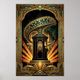 Póster Art Deco Clapperboard Cyborg Silhouette Art