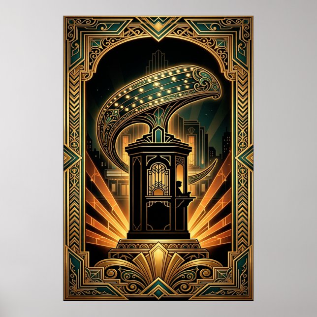 Póster Art Deco Clapperboard Cyborg Silhouette Art (Frente)