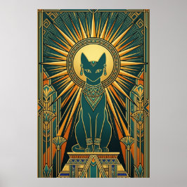 Póster Art Deco Climbing Black Cat Wall Art