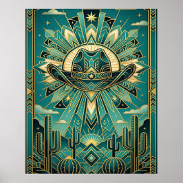 Póster Art Deco Cowboy Hat Poster - Geometric Western