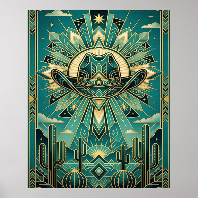 Póster Art Deco Cowboy Hat Poster - Geometric Western (Frente)