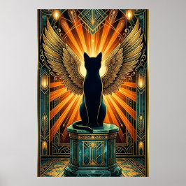 Póster Art Deco Curled Sleeping Cat Wall Art