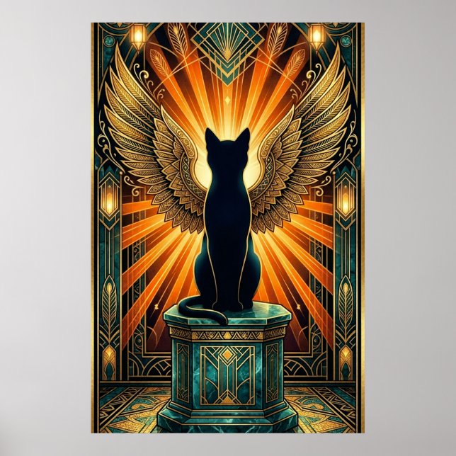 Póster Art Deco Curled Sleeping Cat Wall Art (Frente)