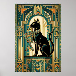 Póster Art Deco Curtain Climbing Cat Wall Art