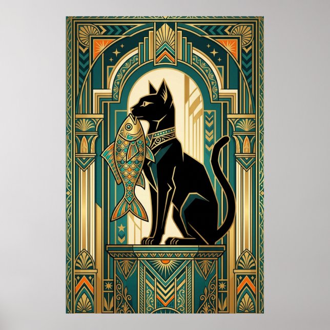 Póster Art Deco Curtain Climbing Cat Wall Art (Frente)