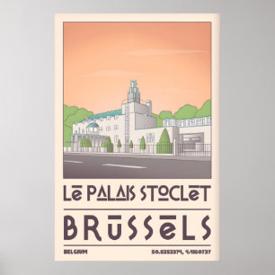 Póster Art Déco de Bruselas, paisaje urbano geomét