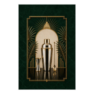 Póster Art Déco de Coctelera Arte de Bar