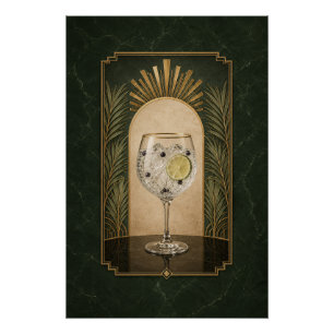 Póster Art Déco de Gin & Tonic Arte de Bar