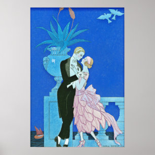 Póster Art déco de medianoche del beso