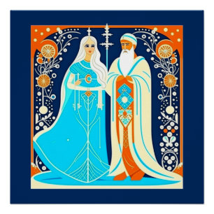 Póster Art Deco de Moroz y Snow Maiden