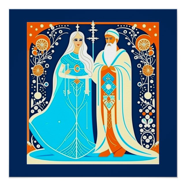 Póster Art Deco de Moroz y Snow Maiden (Anverso)