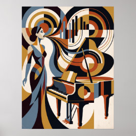 Póster Art Déco de Música Vintage Pianista