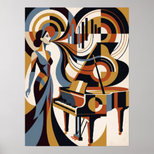 Póster Art Déco de Música Vintage Pianista