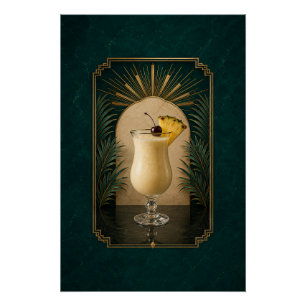 Póster Art Déco de Piña Colada   Arte de Bar