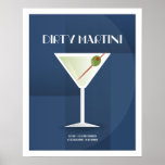 Póster Art Deco Dirty Martini<br><div class="desc">Este ilustracion Dirty Martini forma parte de la colección de cócteles clásicos. Dibujado en un estilo art decó con los ingredientes básicos de la receta para crear el cóctel.</div>