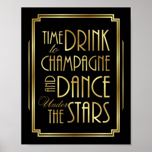 Póster Art Deco DRINK CHAMPAGNE DANCE UNDER STARS Print