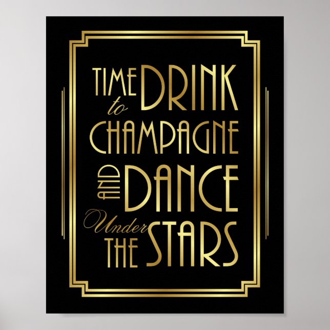 Póster Art Deco DRINK CHAMPAGNE DANCE UNDER STARS Print (Frente)