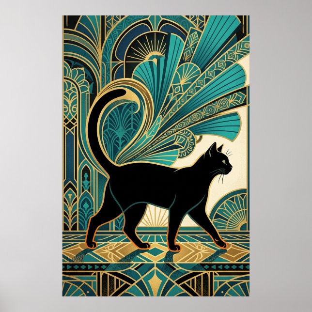 Póster Art Deco Egyptian Black Cat Wall Art (Frente)