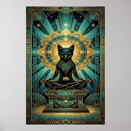 Póster Art Deco Egyptian Pyramid Cat Wall Art