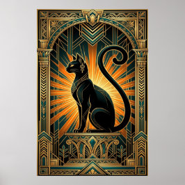 Póster Art Deco Egyptian Revival Bastet Wall Art