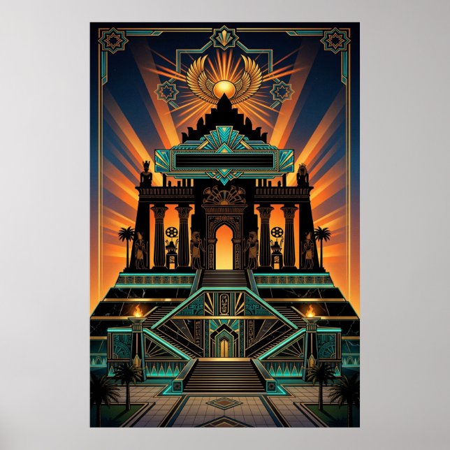 Póster Art Deco Egyptian Revival Temple Gold & Teal (Frente)