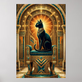 Póster Art Deco Egyptian Throne Cat Wall Art