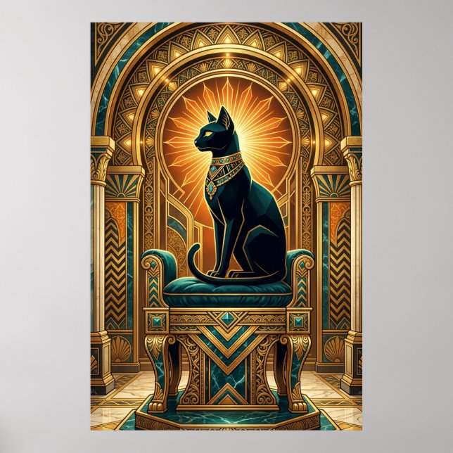 Póster Art Deco Egyptian Throne Cat Wall Art (Frente)