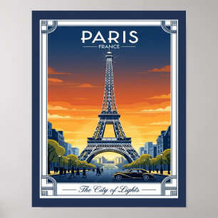 Póster Art Deco Eiffel Tower Paris Francia