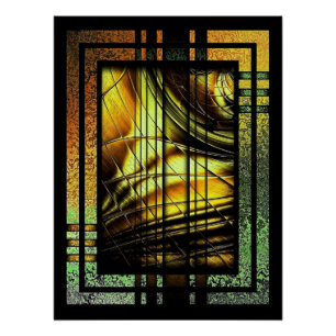 Póster Art Deco En Verde Y Oro