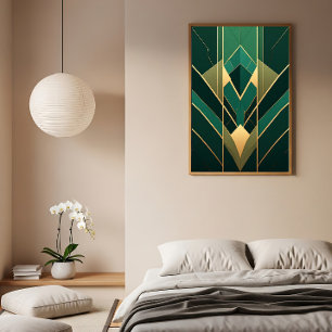 Póster Art Deco Esmeralda Verde y Dorado Geométrico