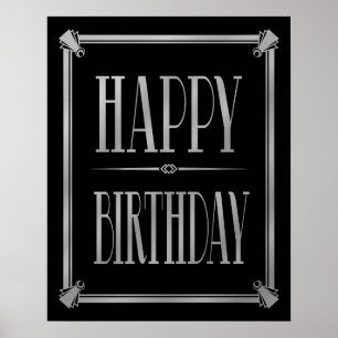 Póster Art Deco Feliz cumpleaños GATSBY plata impresa