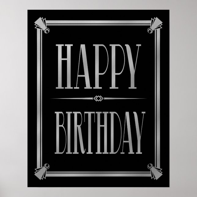 Póster Art Deco Feliz cumpleaños GATSBY plata impresa (Frente)