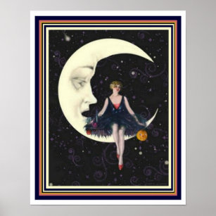 Póster Art Deco "Fiesta en la Luna" 16 x 20 Poster