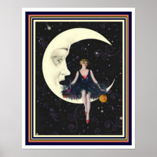 Póster Art déco "fiesta en la luna" 16 x poster 20