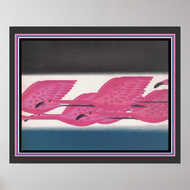 Póster Art Deco "Flamingos en vuelo" aproximadamente 1930 (Frente)