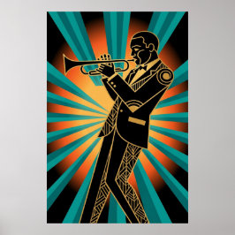 Póster Art Deco Flapper Woman Portrait Gold Teal Poster