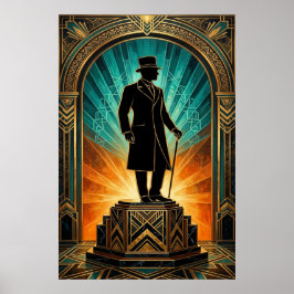Póster Art Deco Gentleman Silhouette Top Hat Cane Poster