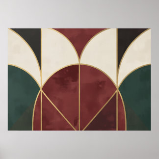Póster Art Déco Geométrico Arcos Verde Carmesí Dor