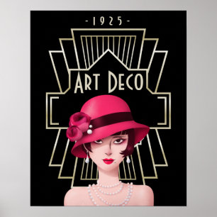 Póster Art Deco Glamour Vintage Dama Negra de los años 20