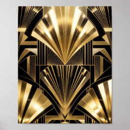 Póster Art Deco Gold Sunburst Black Gold Geometric Luxury