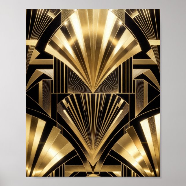 Póster Art Deco Gold Sunburst Black Gold Geometric Luxury (Frente)