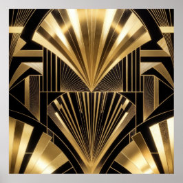 Póster Art Deco Gold Sunburst Black Gold Geometric Luxury