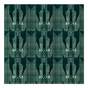 Póster Art Deco, Green, black, Pattern, art nouveau, vint
