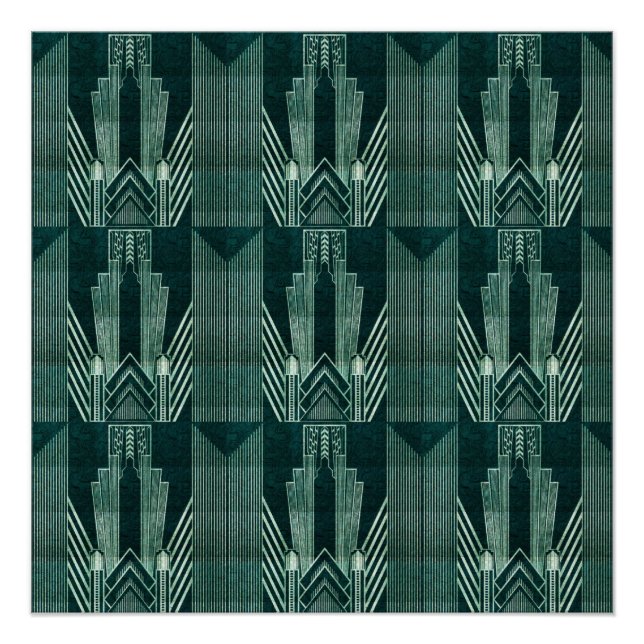 Póster Art Deco, Green, black, Pattern, art nouveau, vint (Anverso)