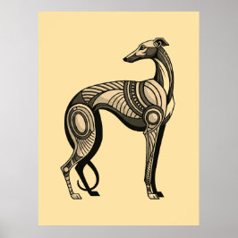 Póster Art Deco Greyhound in Vintage Color Pallette