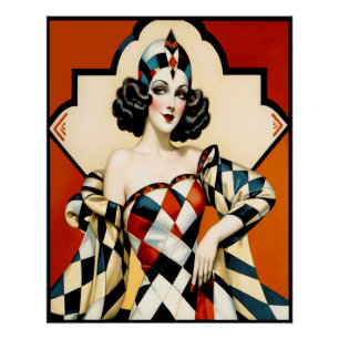 Póster Art Deco Harlequin Lady Poster.